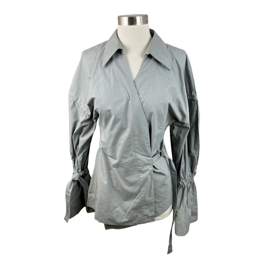 Loeil One Size Gray Wrap Tie Sleeve Shirt Blouse